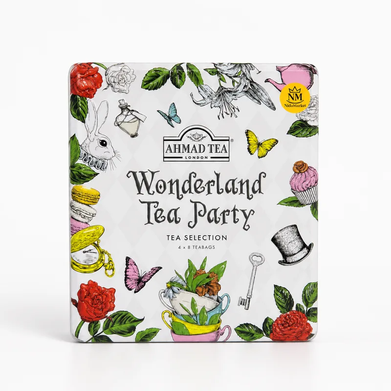 جعبه فلزی چای کیسهای احمد تی مدل Wonderland Tea Party Selection بسته 32 عددی