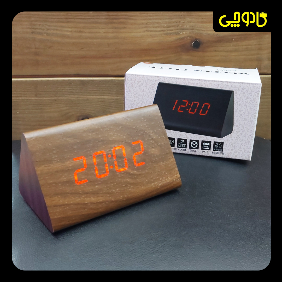 ساعت رومیزی دیجیتالی طرح چوب (مثلث) کد01