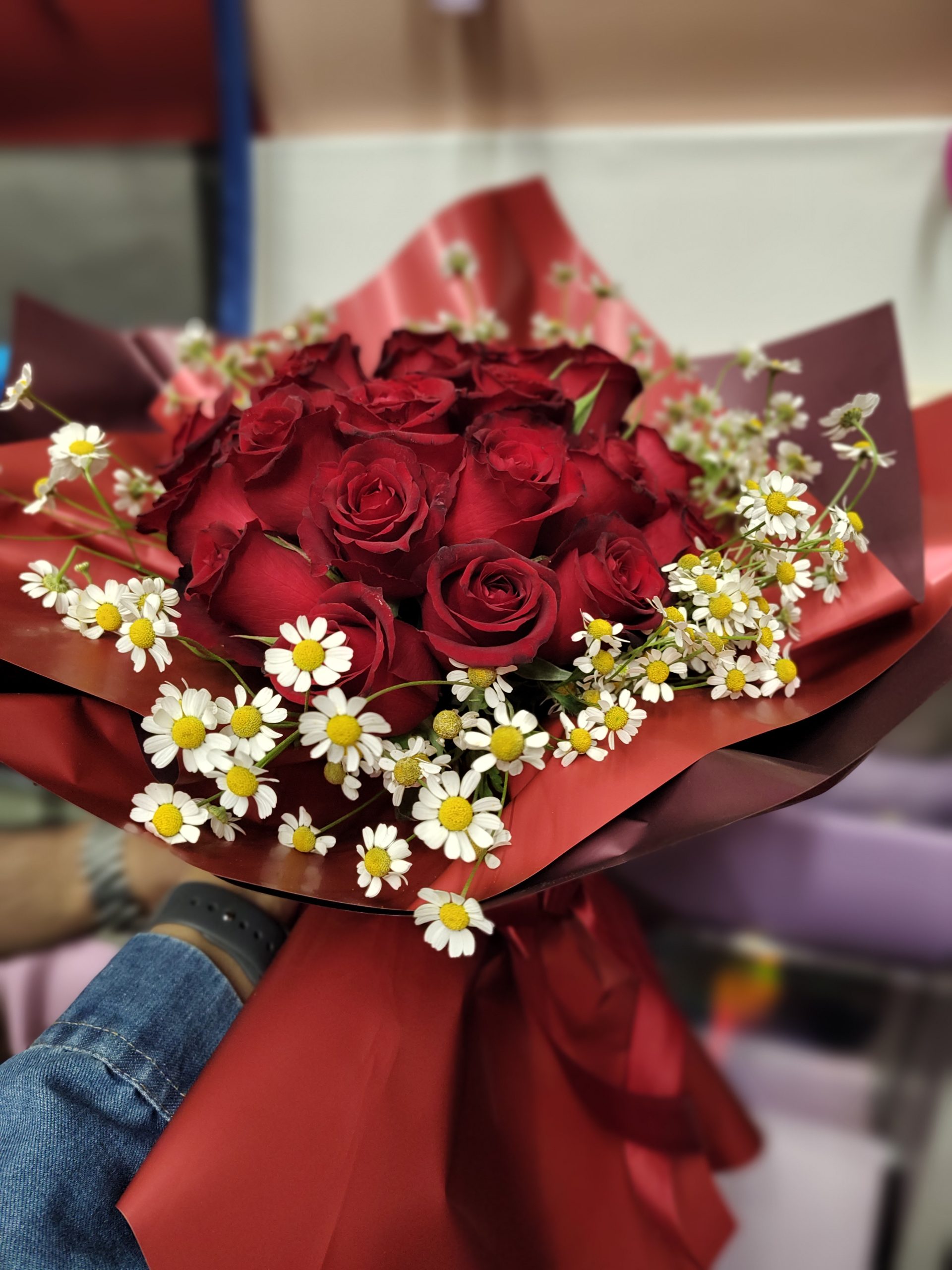 دسته گل رز و بابونه - اصفهان