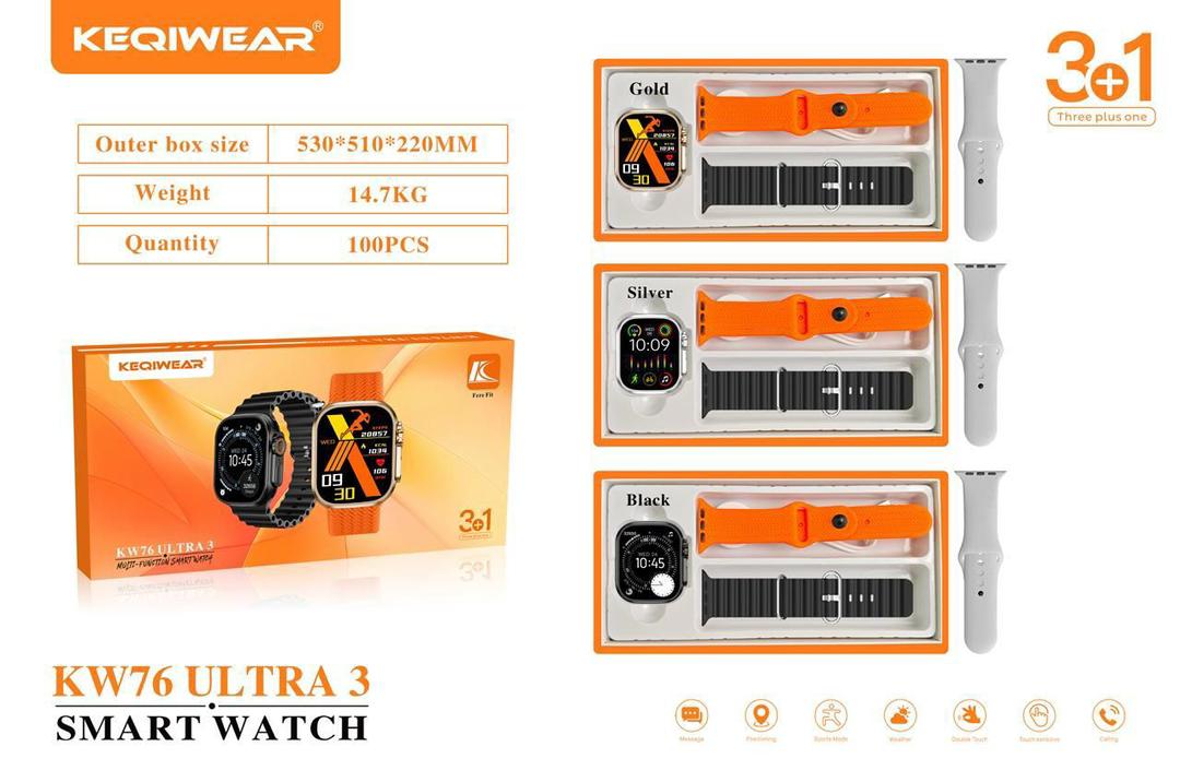 ساعت هوشمند KW76 ULTRA 3 سری ۱۰ با سنجش ضربان قلب و اکسیژن خون