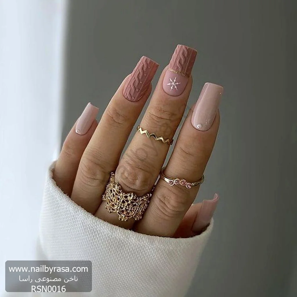 ناخن مصنوعی طرح بافت (پولیوری) و دانه برف نود کالباسی مربعی بلند راسا - RSN0016