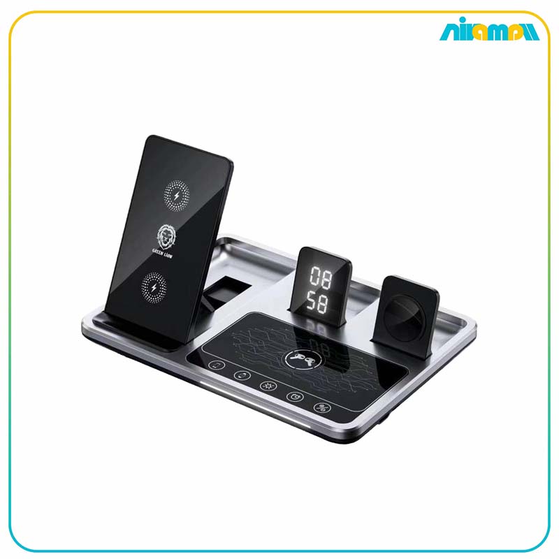 استند شارژر وایرلس و ساعت 4کاره گرین لاین مدل Charging Station