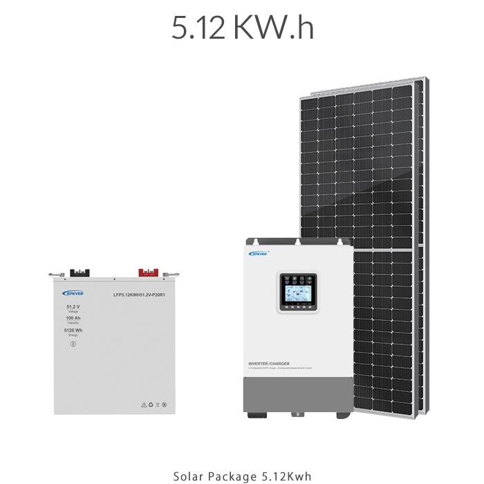 پکیج برق خورشیدی 5Kw.h با تامین 4.1Kw.h انرژی و عمر بالا