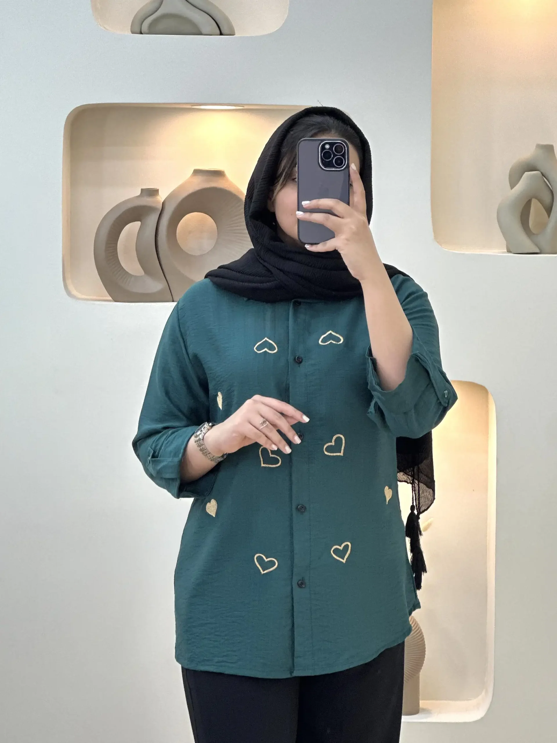 شومیز گلدوزی قلب-10208 - سبز کله غازی