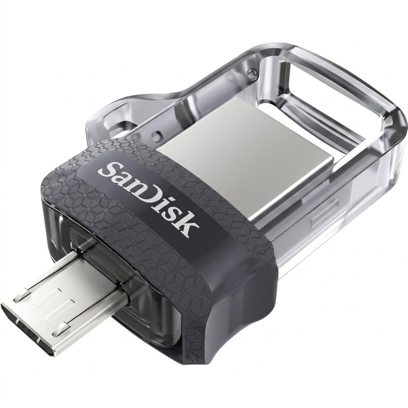 فلش مموری دوکاره سن دیسک مدل Ultra Dual Drive M3.0 ظرفیت 128 گیگابایت با رابط USB3.0 و MicroUSB، سرعت خواندن تا 150 مگابایت بر ثانیه و پشتیبانی از اپلیکیشن SanDisk Memory Zone - مشکی
