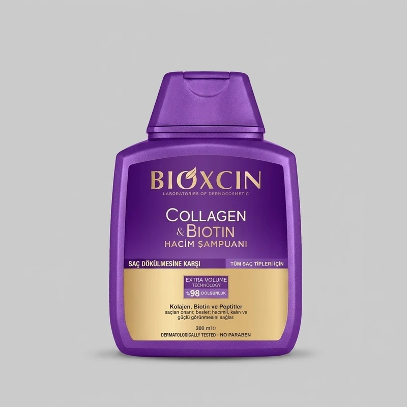شامپو ضد ریزش بیوکسین بنفش اورجینال مدل حجم دهنده بیوتین کلاژن (BIOXCIN)