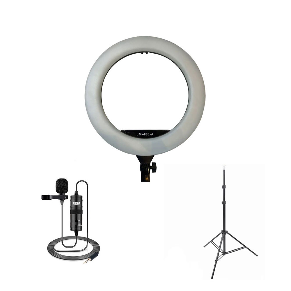 کیت پیشنهادی بلاگری18: رینگ لایت Jm-488a به همراه سه پايه 808 و ميكروفون K8