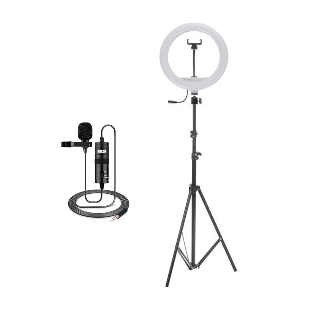 کیت پیشنهادی بلاگری 5: رینگ لایت YQ-320A همراه پایه  به همراه میکروفن k8 بیسیم