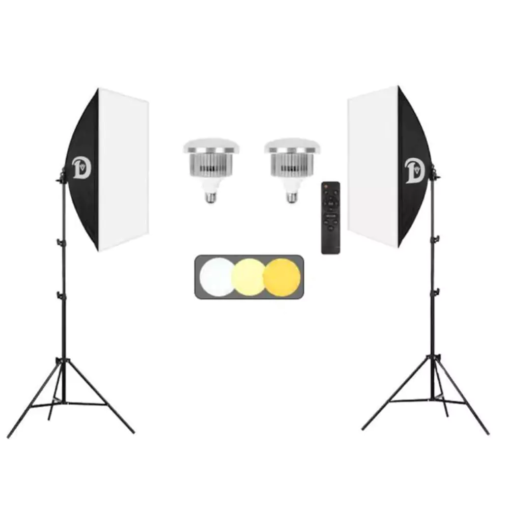 كيت دو شاخه ويديو لامپ video lamp kit with softbox with tripod