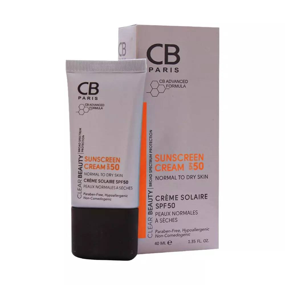 کرم ضد آفتاب بی رنگ SPF50 پوست نرمال تا خشک سی بی پاریس