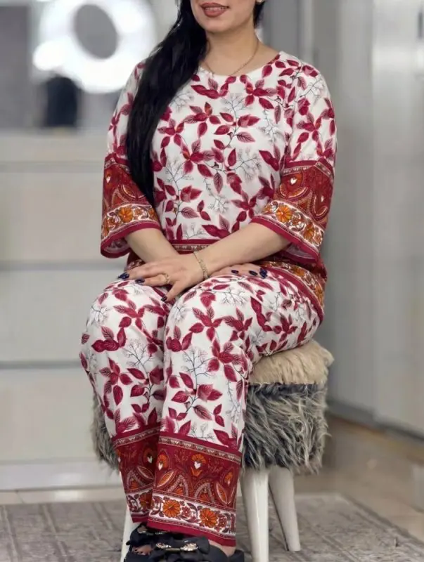 بلوز و شلوار نخی شیوان 7594 - سرخ آبی