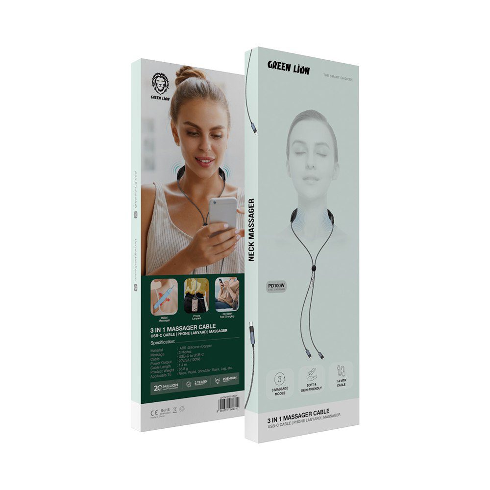 ماساژور و کابل شارژ 100 وات گرین لاین Green Lion 3 in 1 Massager Cable PD 100w