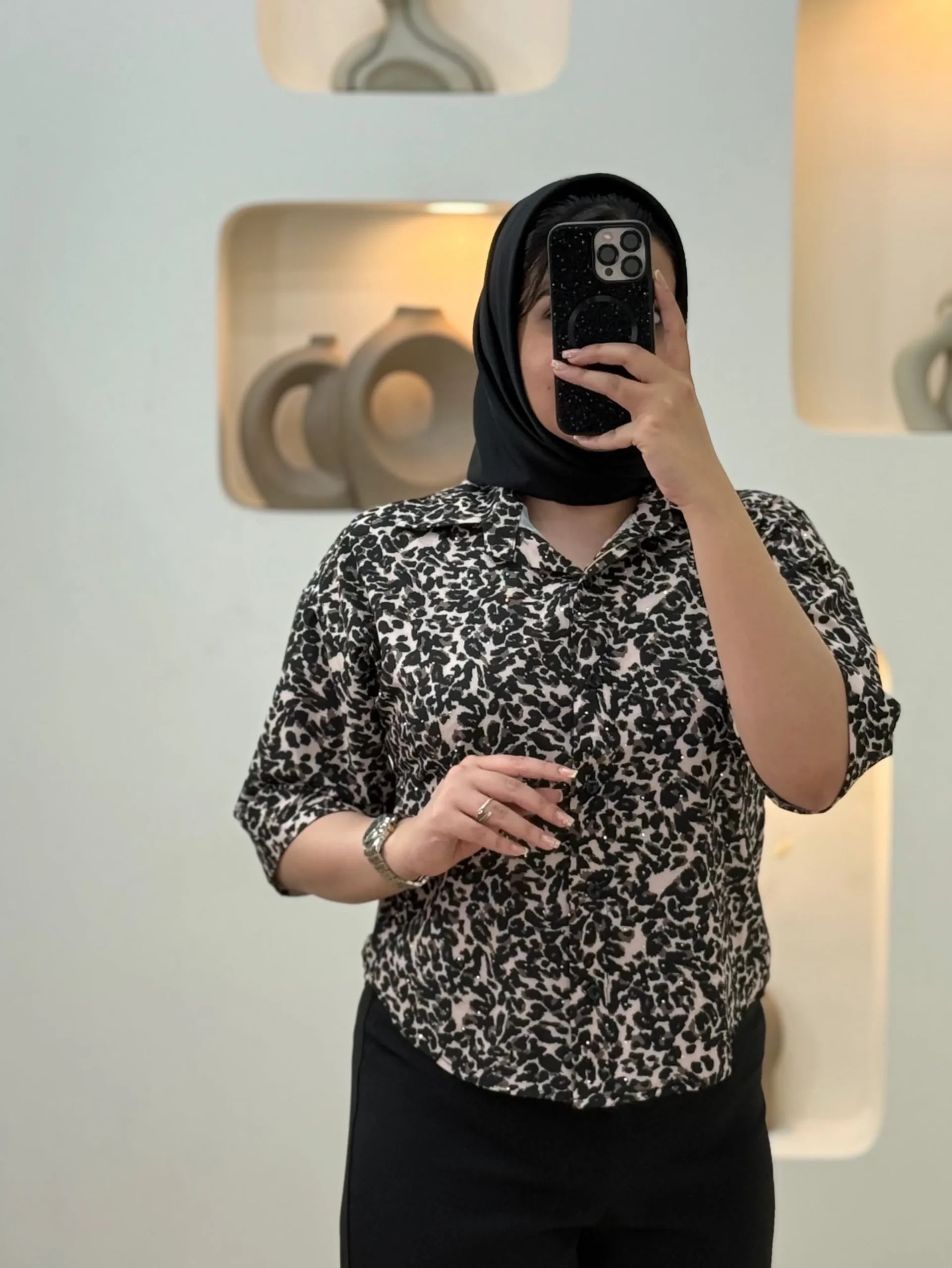 شومیز پلنگی پاکتی نگینی-5097