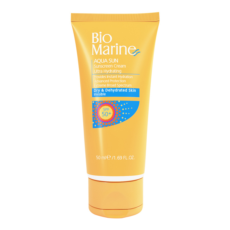 کرم ضد آفتاب رطوبت رسان بی رنگ +SPF50 بایومارین