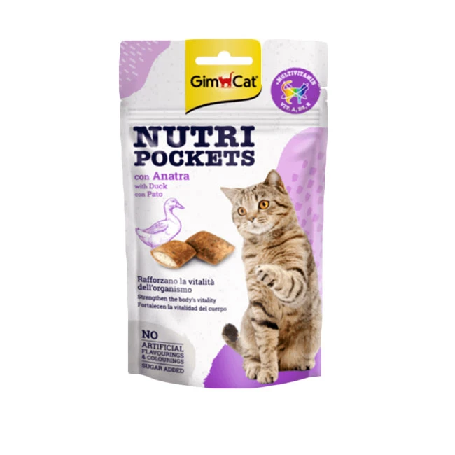 تشویقی گربه جیم کت مدل Nutri Pockets با طعم اردک وزن 60 گرم
