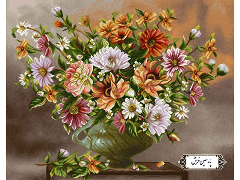 نخ و نقشه تابلو فرش طرح گل و گلدان کوچک - کد NG1515