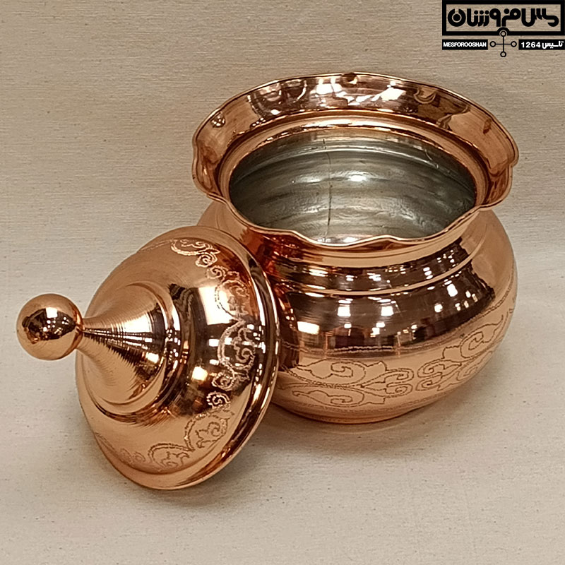 شکلات خوری مسی زنجان بدون پایه کنگره ای | ارتفاع 16 | ظرف پذیرایی مسی طرحدار نانو شده مدل بنفشه