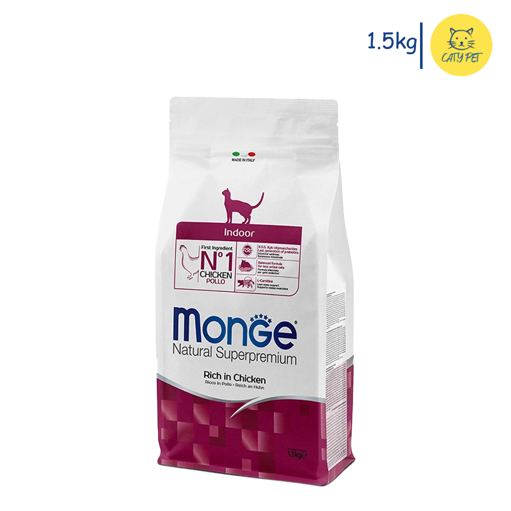 غذای خشک گربه بالغ مونژه ایندور Monge Natural Superpremium Indoor طعم مرغ وزن 1.5 کیلوگرم
