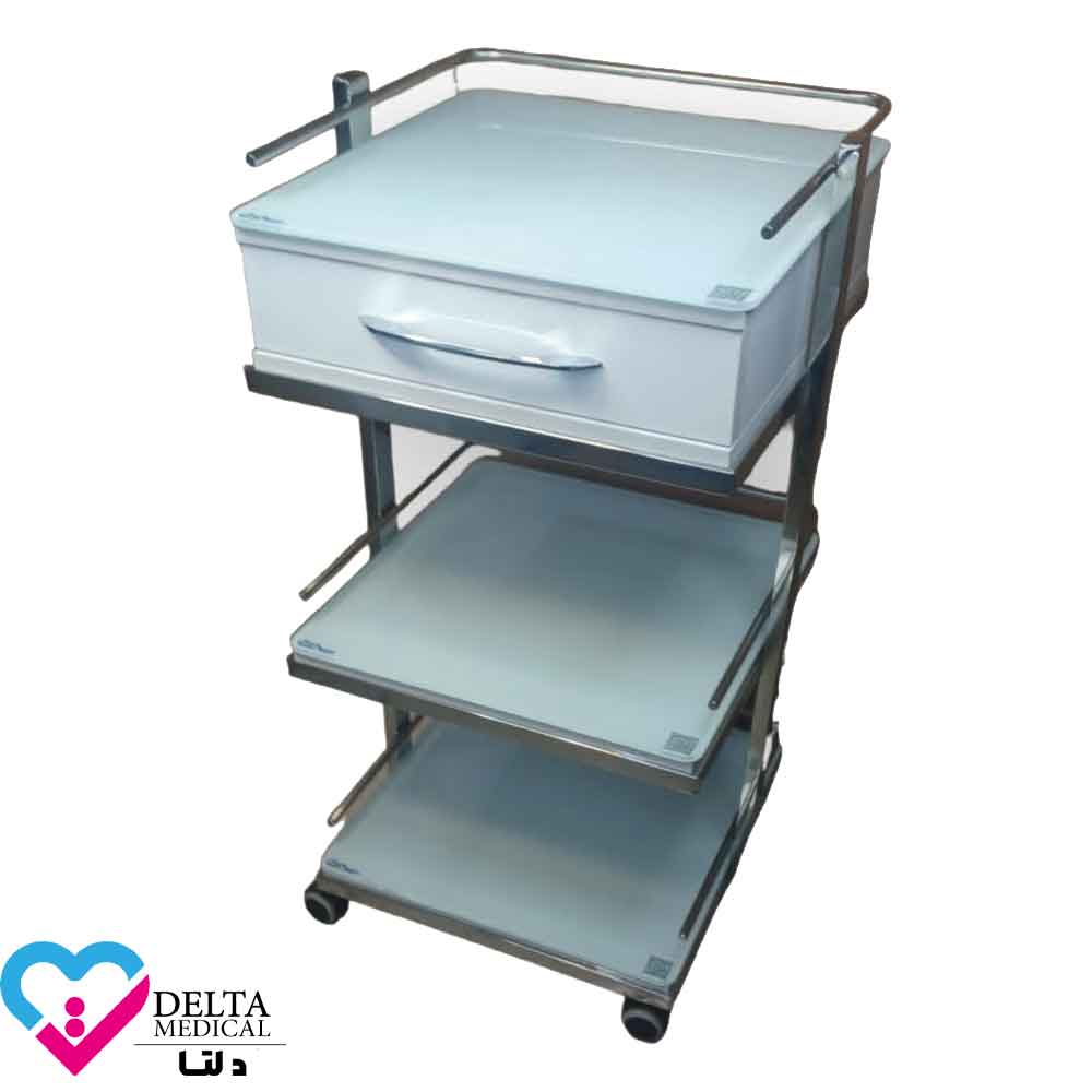 ترالی شیشه ای فیشیال سه طبقه تک کشو (کد kh3-1) {ارسال 1 هفته کاری}