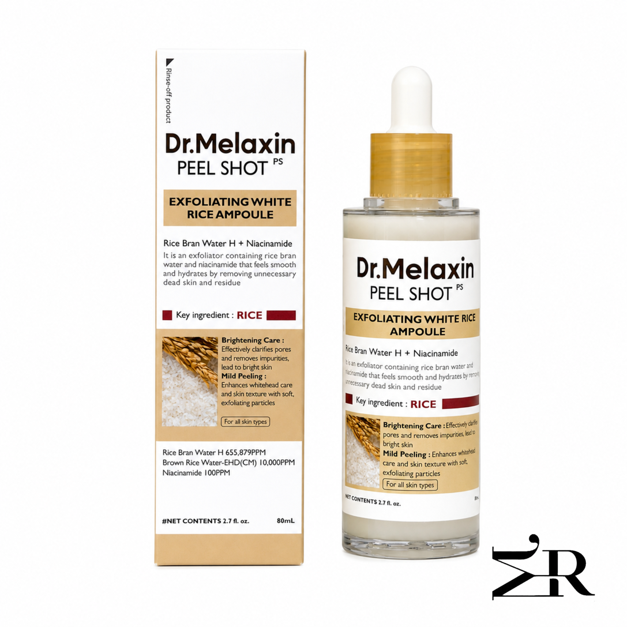 آمپول لایه‌بردار دکتر ملاکسین برنج سفید مدل Peel Shot PS حجم 80 میلی‌لیتر