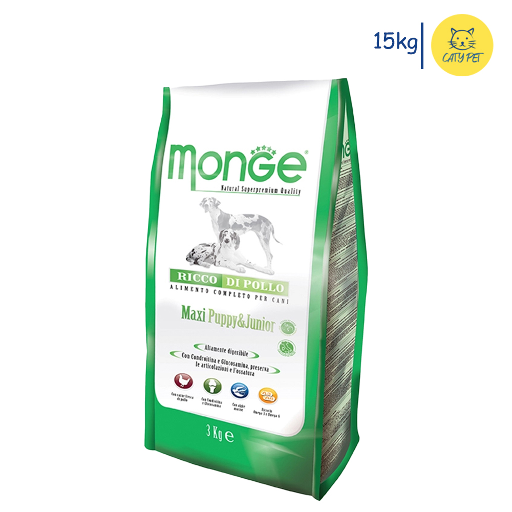 غذای سگ مونژه ماکسی پاپی اند جونیور MONGE MAXI PUPPY&amp;JUN طعم مرغ وزن ۱۵ کیلوگرم