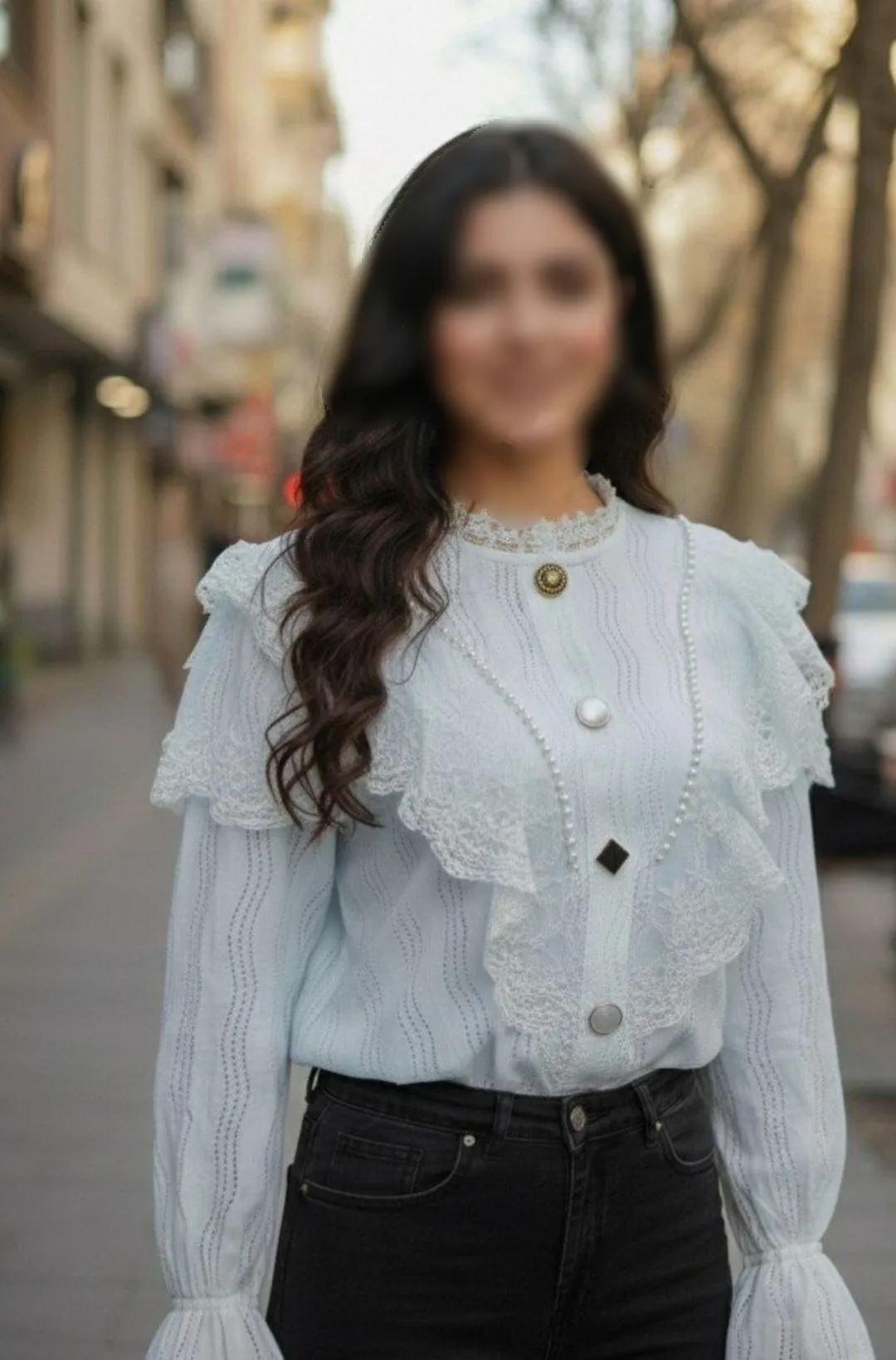 شومیز گیپور آبی آسمانی مدل رزینا