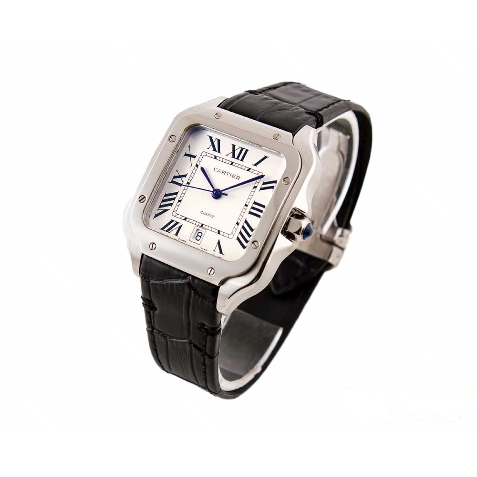 ساعت مچی کارتیر Santos De Cartier مردانه سیلور صفحه سفید بندچرم cartier