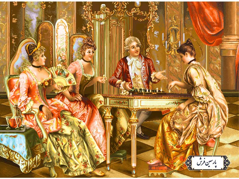 نخ و نقشه تابلو فرش طرح شطرنج باز - کد NF2330