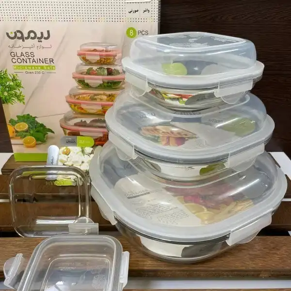 ست ظرف شیشه ای سرو و نگهداری 8 پارچه لیمون کد 204935 - سفید