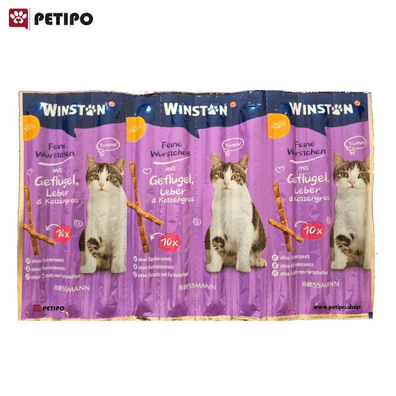 تشویقی مدادی گربه با طعم جگر مرغ و علف گربه وینستون (Winston with Chicken and Liver) بسته 10 عددی