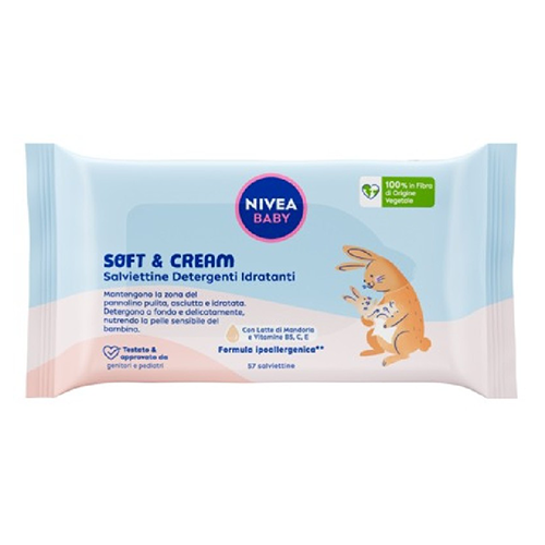 دستمال مرطوب کودک مدل soft &amp; cream حاوی ویتامین E نیوا 57 عددی