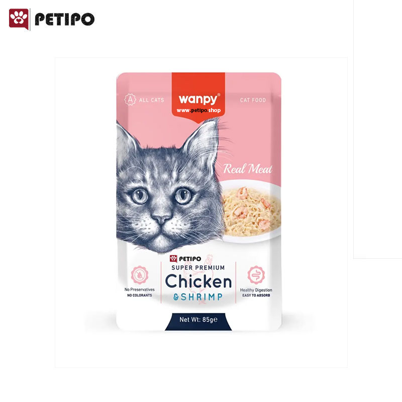 پوچ گربه طعم مرغ و میگو ونپی (Wanpy Retort Pouch Chicken & Shrimp for Cats) وزن 85 گرم