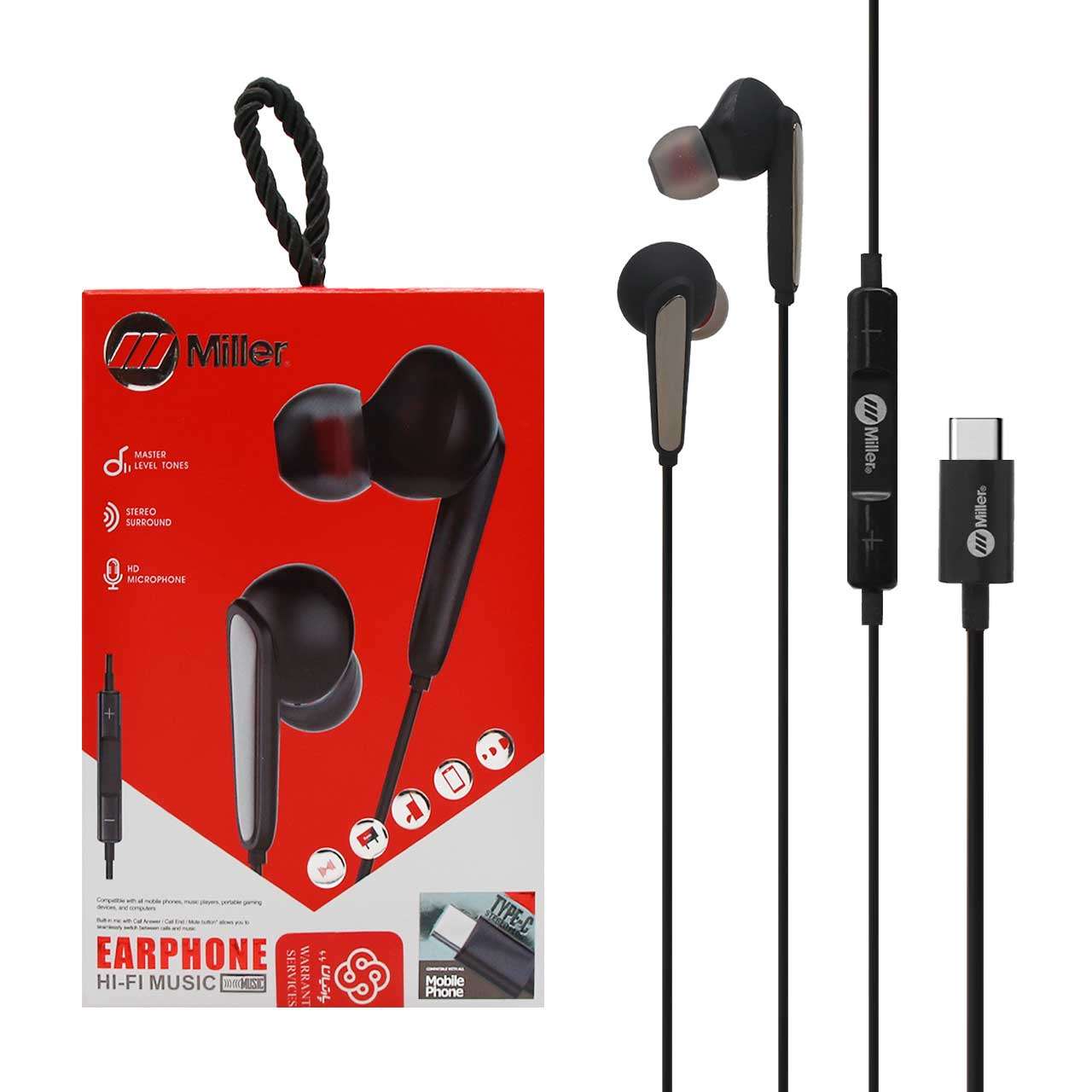 هنزفری تایپ سی سیمی Miller مدل MH-132 با گارانتی سه ماهه سیمبیان | Miller EARPHONE HI-FI MUSIC