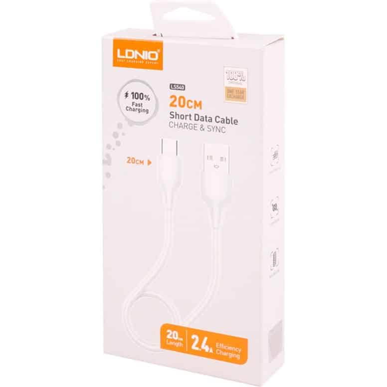 کابل شارژ پاوربانکی آیفونی LDNIO مدل LS540 | بیست سانتی متری