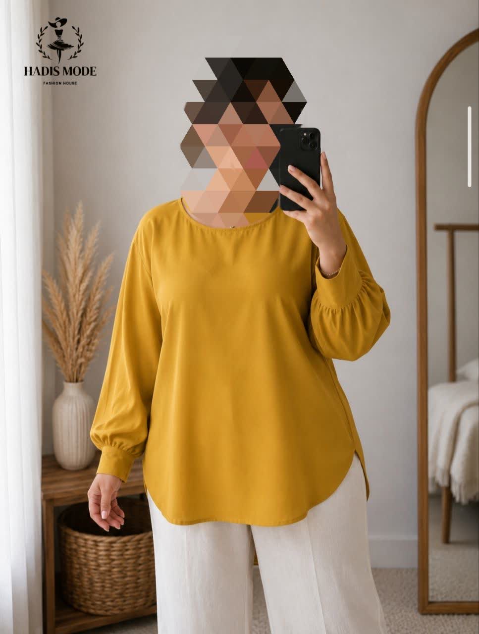 شومیز کیمونو زنانه خردلی سایز 48 تا 52 وارداتی برندSTYLO