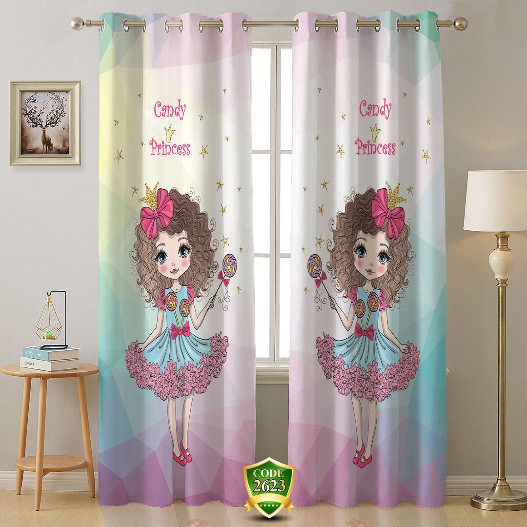 ست فرش پرده دخترانه تمام رنگ B391