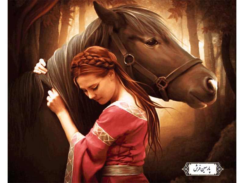 نخ و نقشه تابلو فرش طرح دختر و اسب - کد NC6369