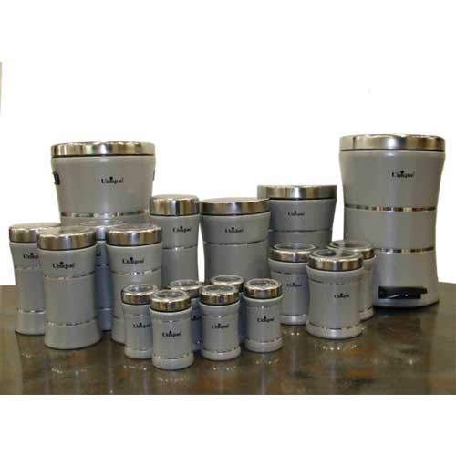 سرویس 18 پارچه کمرباریک نقره ای درب استیل یونیک 4635