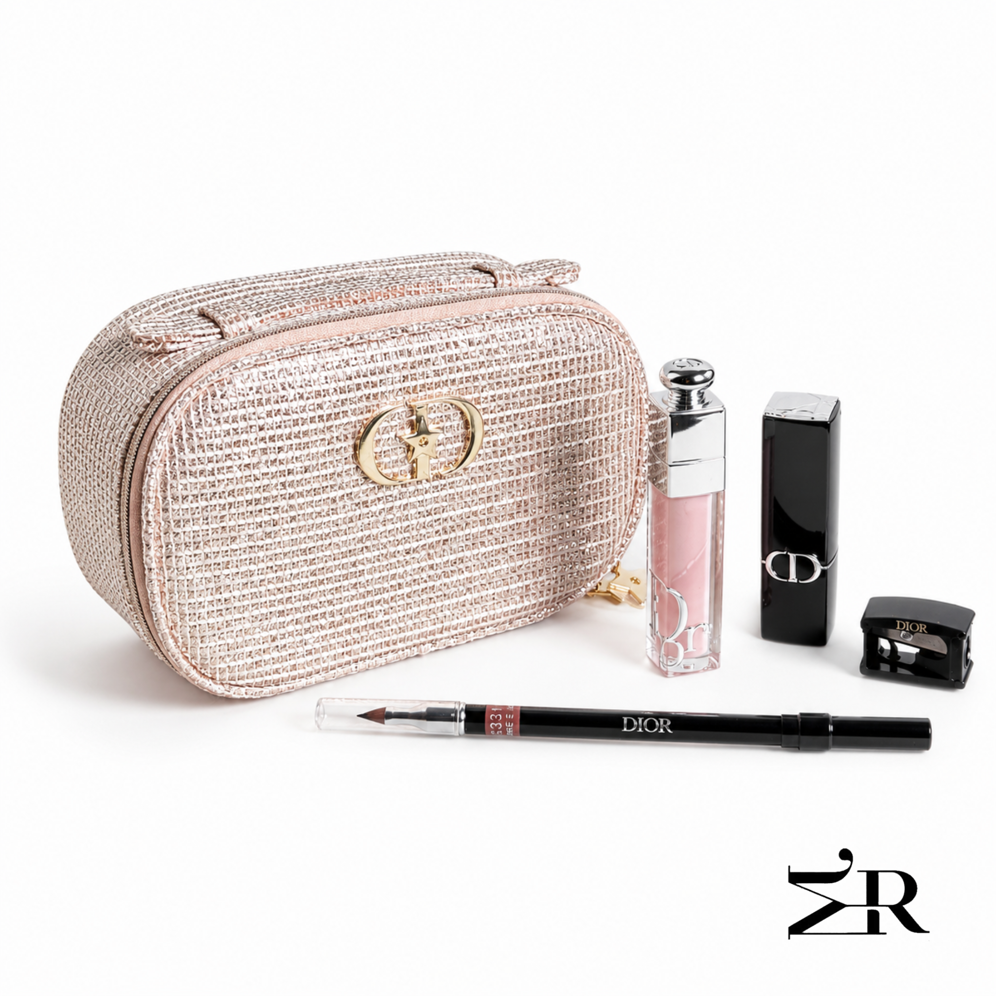 ست هدیه آرایشی دیور اصل شامل رژ لب، لیپ گلاس، مداد لب و کیف آرایشی | Dior Makeup Gift Set