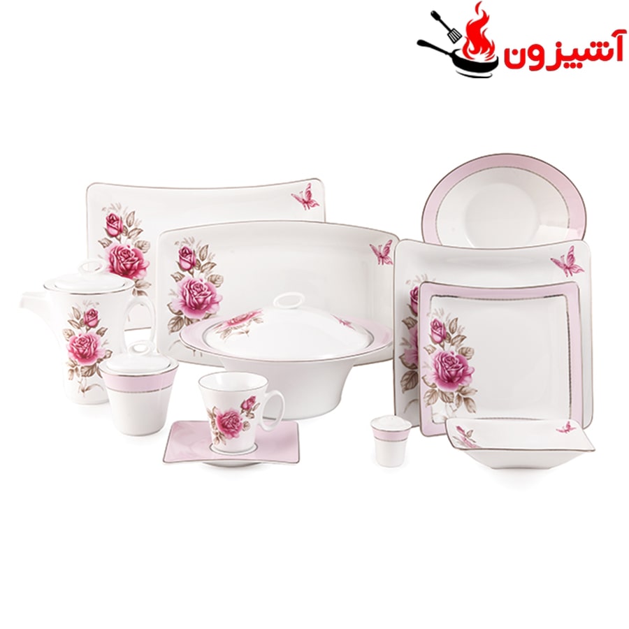 سرویس 97 پارچه 12 نفره طرح رزفلاور پلاتینی