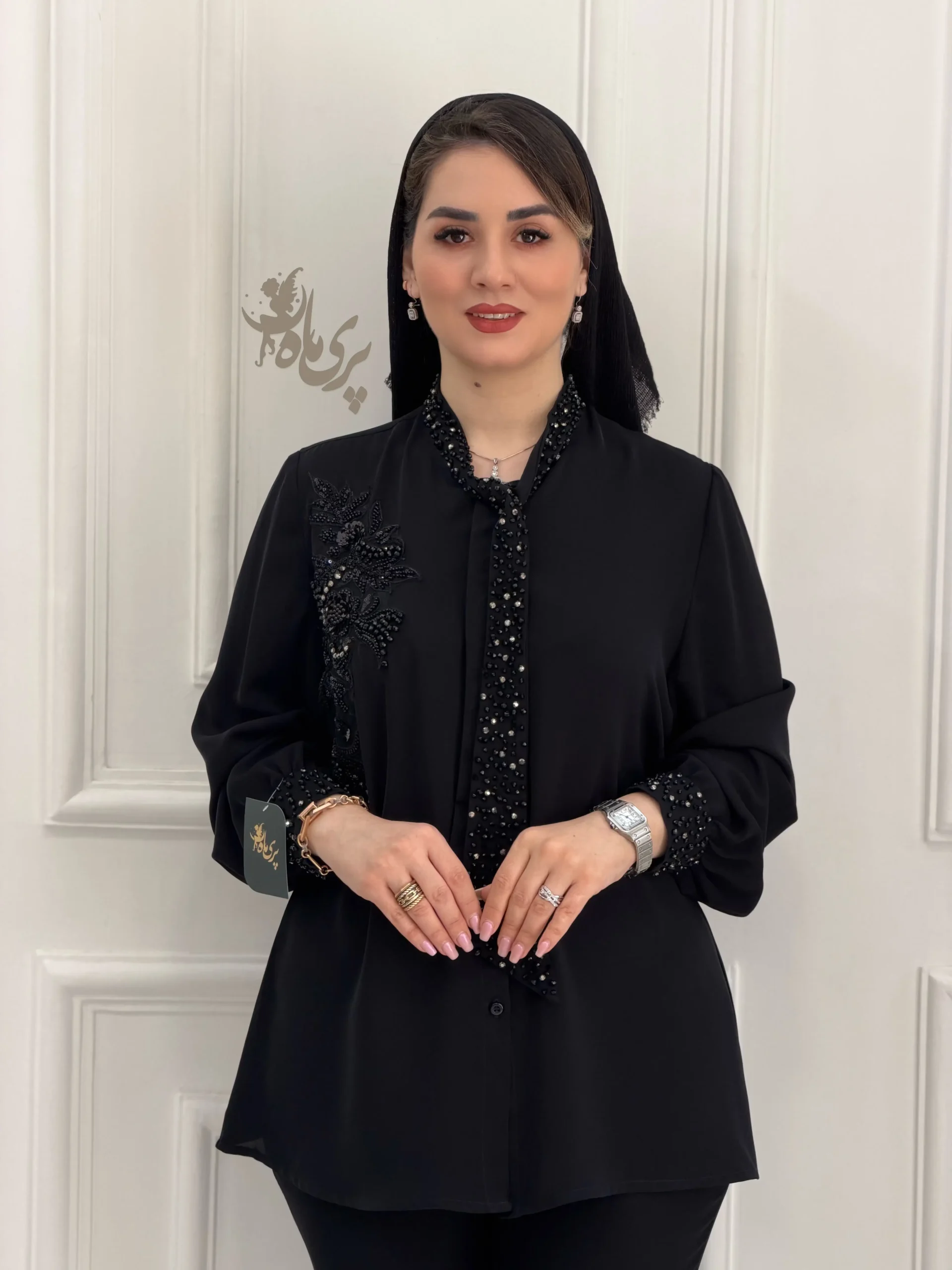 شومیز یقه کراواتی سنگ‌دوزی
