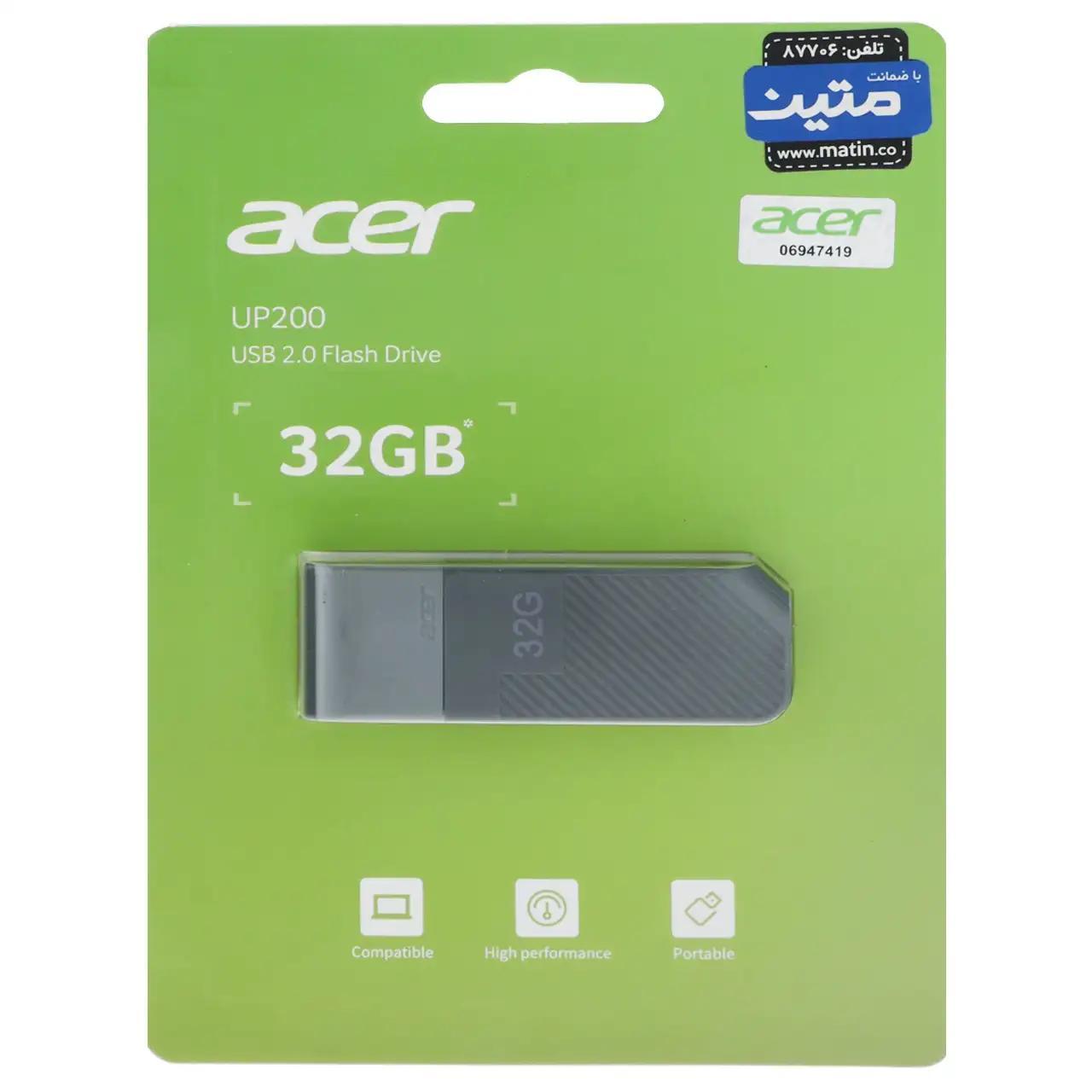 فلش مموری Acer مدل UP200 USB2.0 ظرفیت 32GB - خاکستری