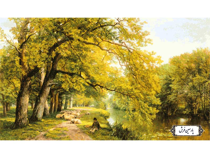 نخ و نقشه تابلو فرش منظره جویبار - کد NV814