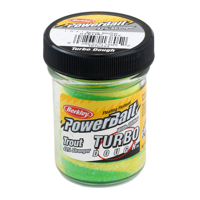 خمیر برکلی پاور بیت قزل آلا Berkley PowerBait Glitter Turbo Dough Spring Green Yellow