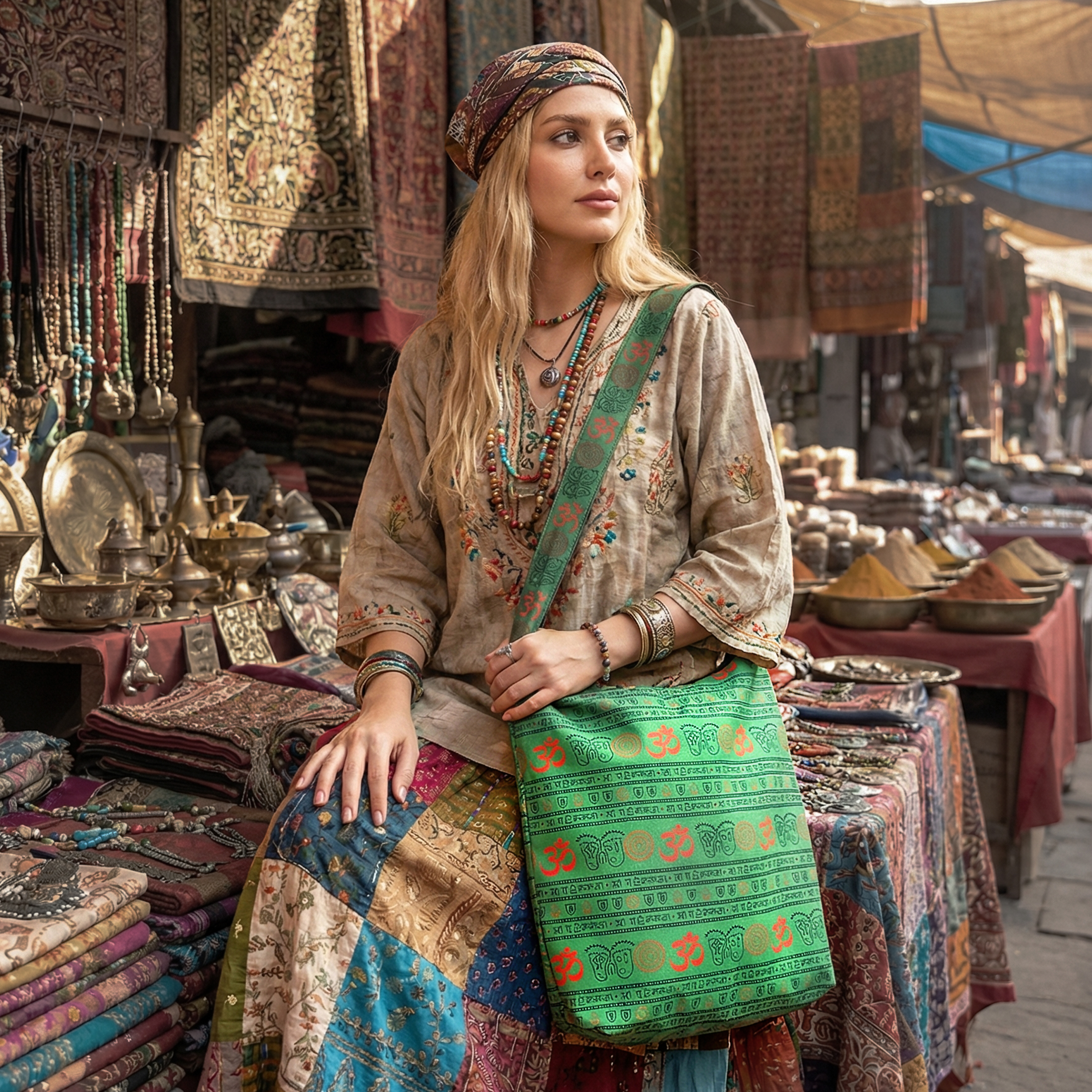 کیف رودوشی سبز طرح اوم