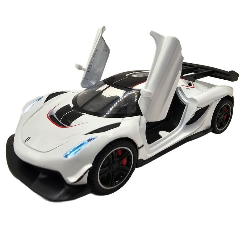 ماکت ماشین ناب سل مدل کوئینگزگ جسکو درب خفاشی فلزی موزیکال چراغدار عقب کش کد Koenigsegg JESKO همراه با استند
