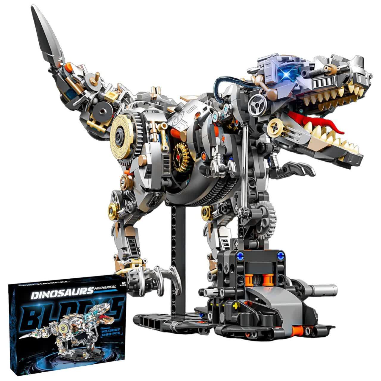 ساختنی 1268 تکه ناب سل مدل دایناسور تیرانوسوروس چراغدار به همراه پایه کد1268PCS DINOSAURS MECHANICAL NO13087