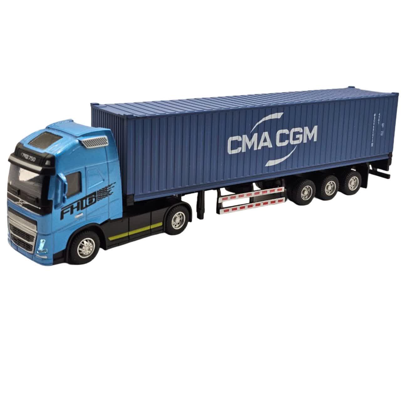 ماکت ماشین تریلی 18 چرخ کمر شکن کانتینردار ولوو فلزی چراغدار موزیکال ترانزیت کد Mercedes-Benz Actros metal container trailer with musical lights