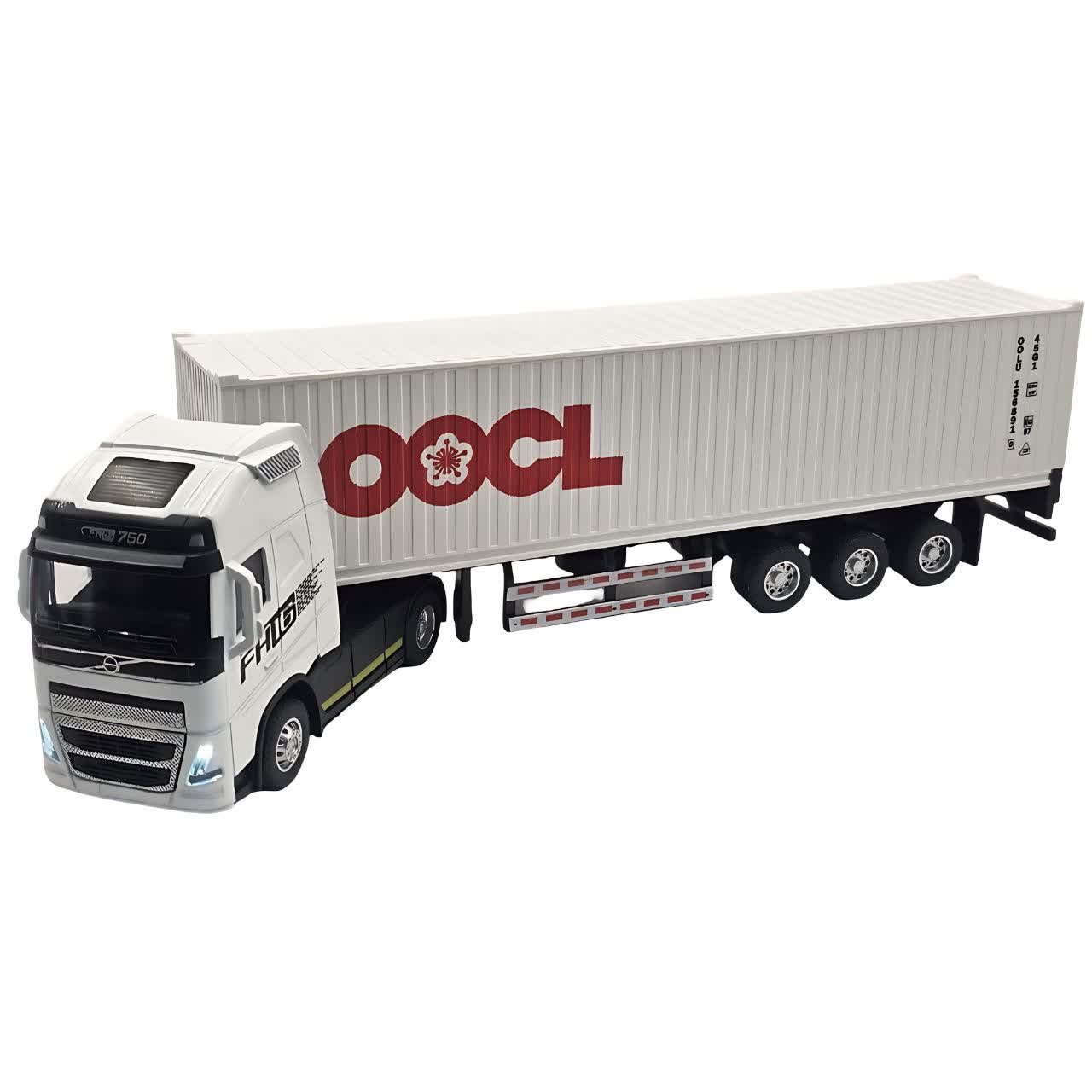 ماکت ماشین تریلی 18 چرخ کمرشکن کانتینردار ولوو فلزی چراغدار موزیکال ترانزیت کد Mercedes-Benz Actros metal container trailer with musical lights