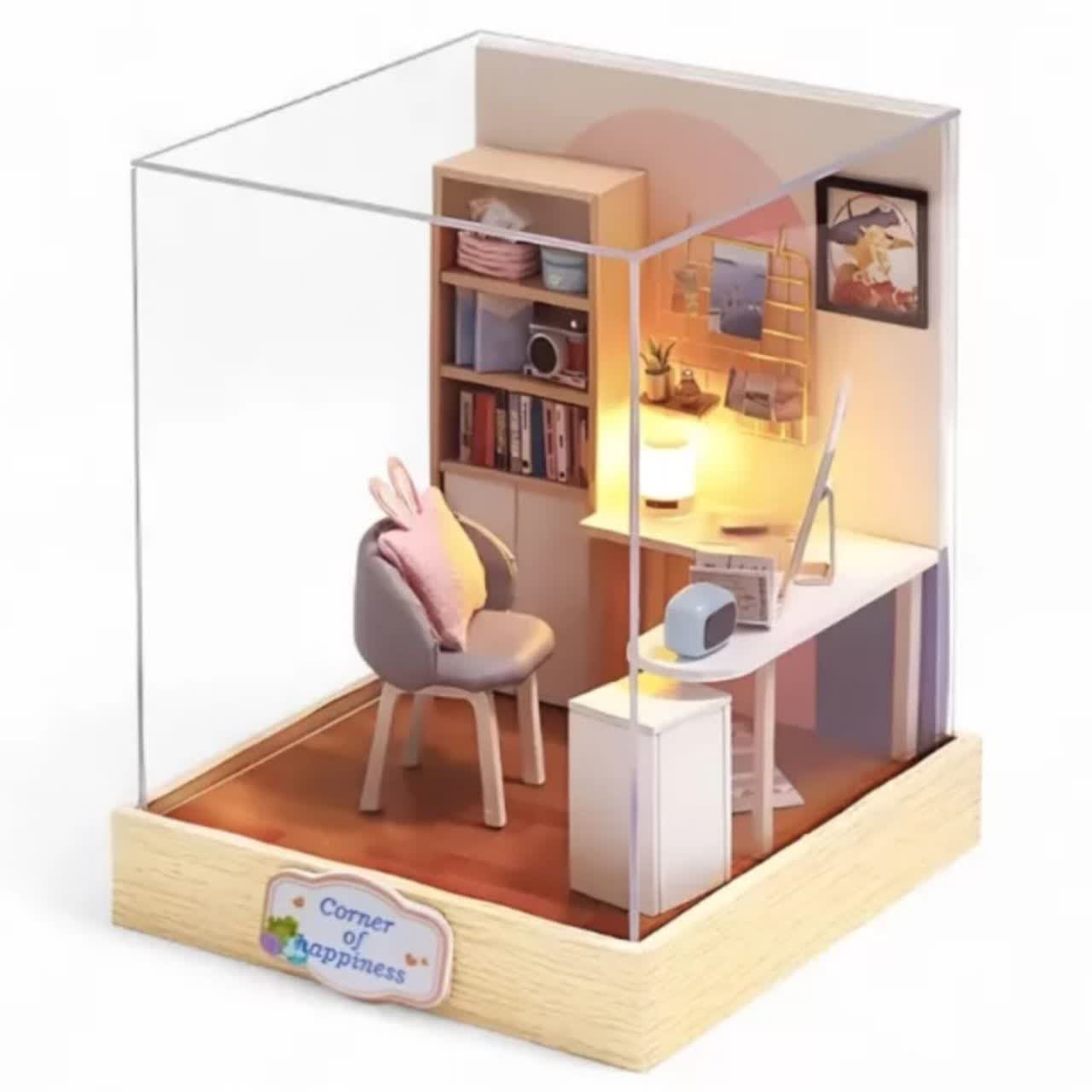 کیت ساختنی 300 تکه ناب سل مدل پازل خانه مینیاتوری چوبی چراغدار سه بعدی TQ-030 کد WORLD OF CREATIVITY CUTEROOM DIY HOUSE DO IT YOURSELF